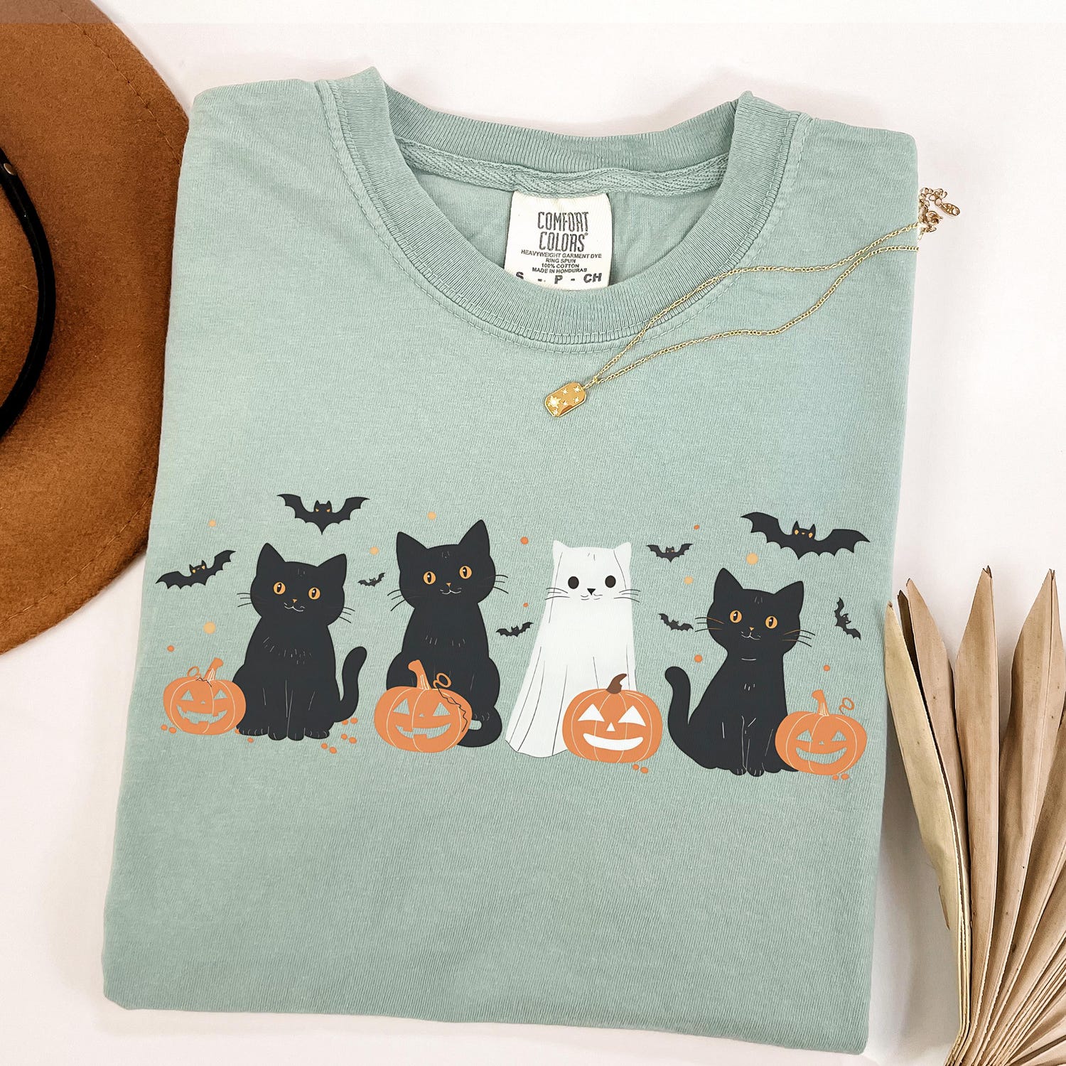 Halloween Cat Shirt Retro Ghost Cat Tee Happy Halloween Spooky Season Black Cat image 3