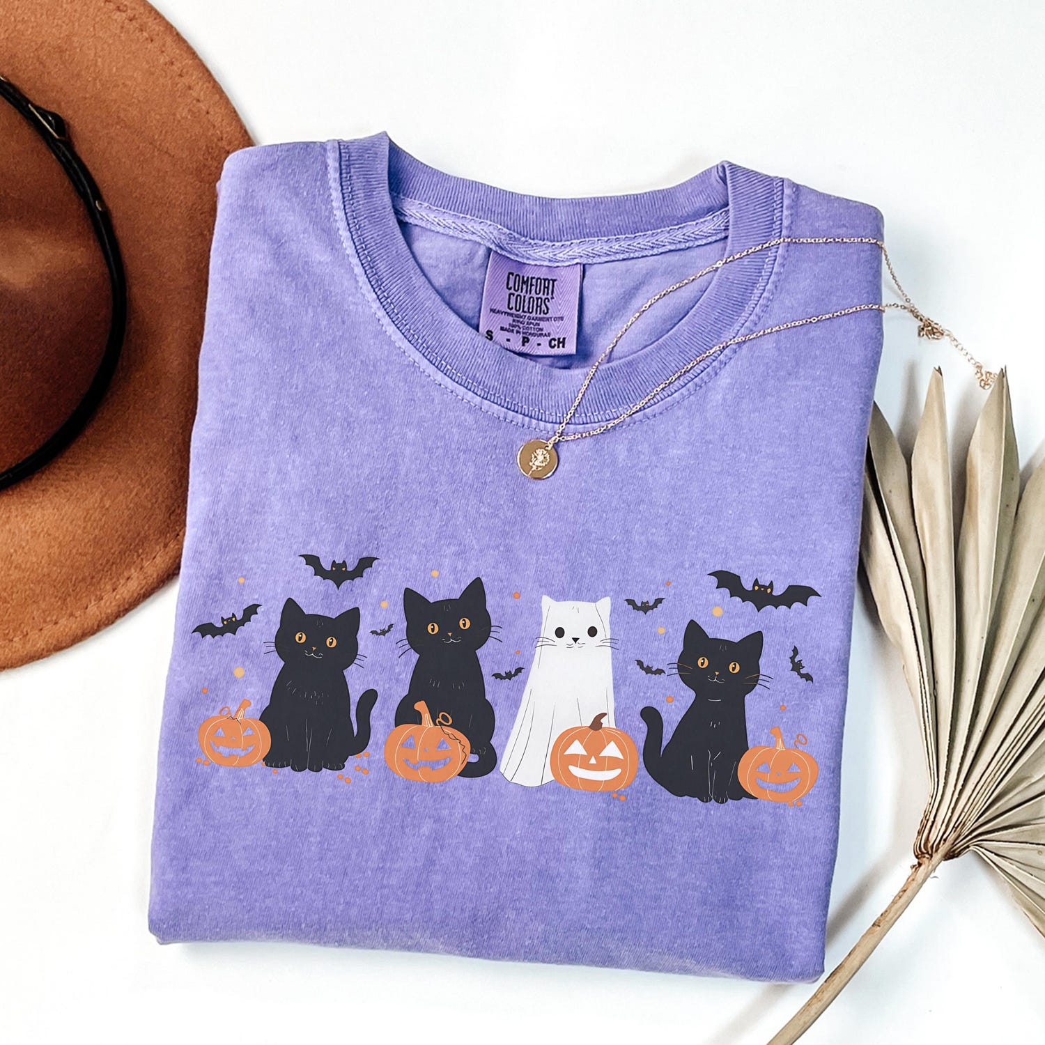 Halloween Cat Shirt Retro Ghost Cat Tee Happy Halloween Spooky Season Black Cat image 1