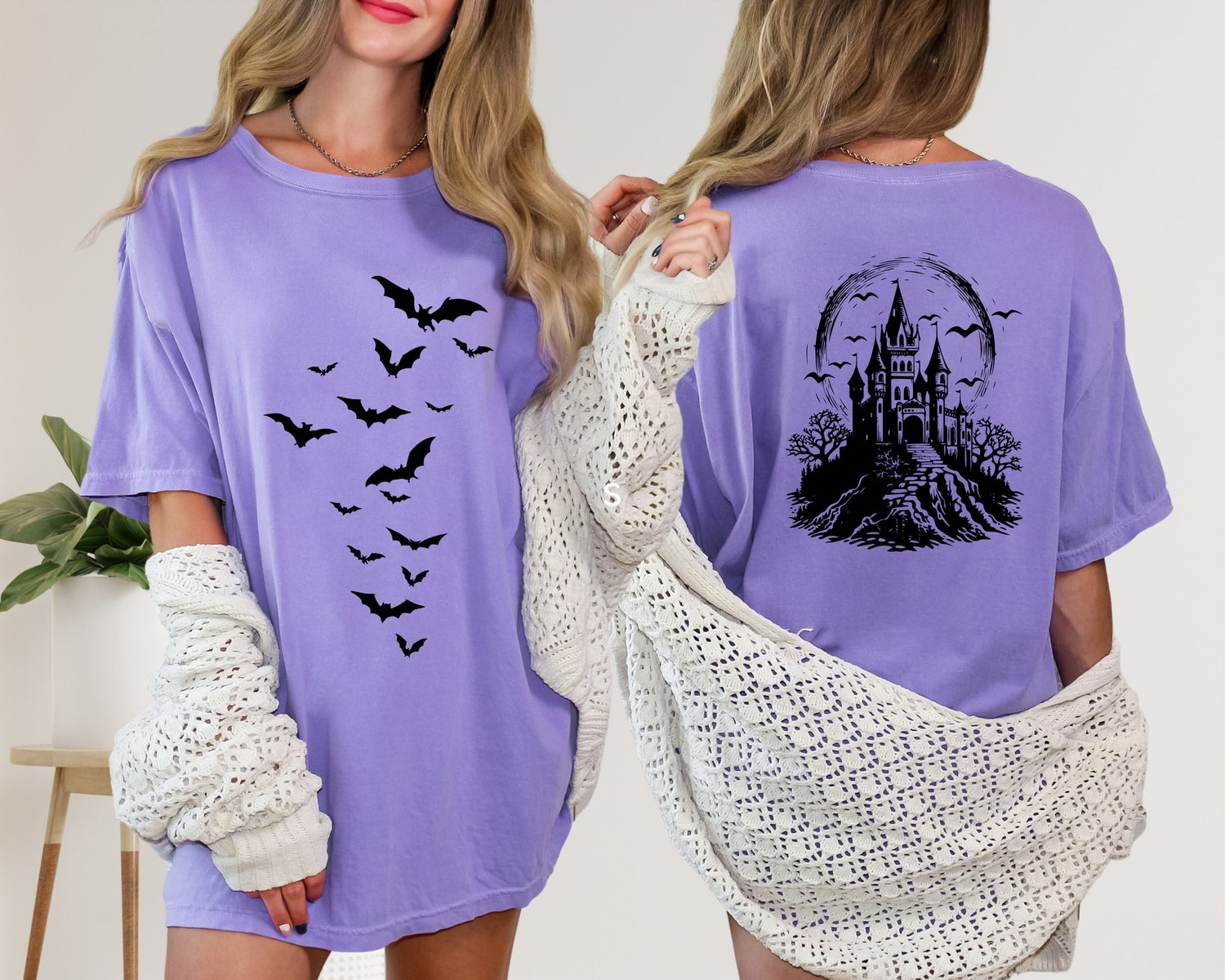 Haunted House Comfort Colors Halloween Shirt | Spooky Bats Crewneck | Vintage Custom Tee image 2