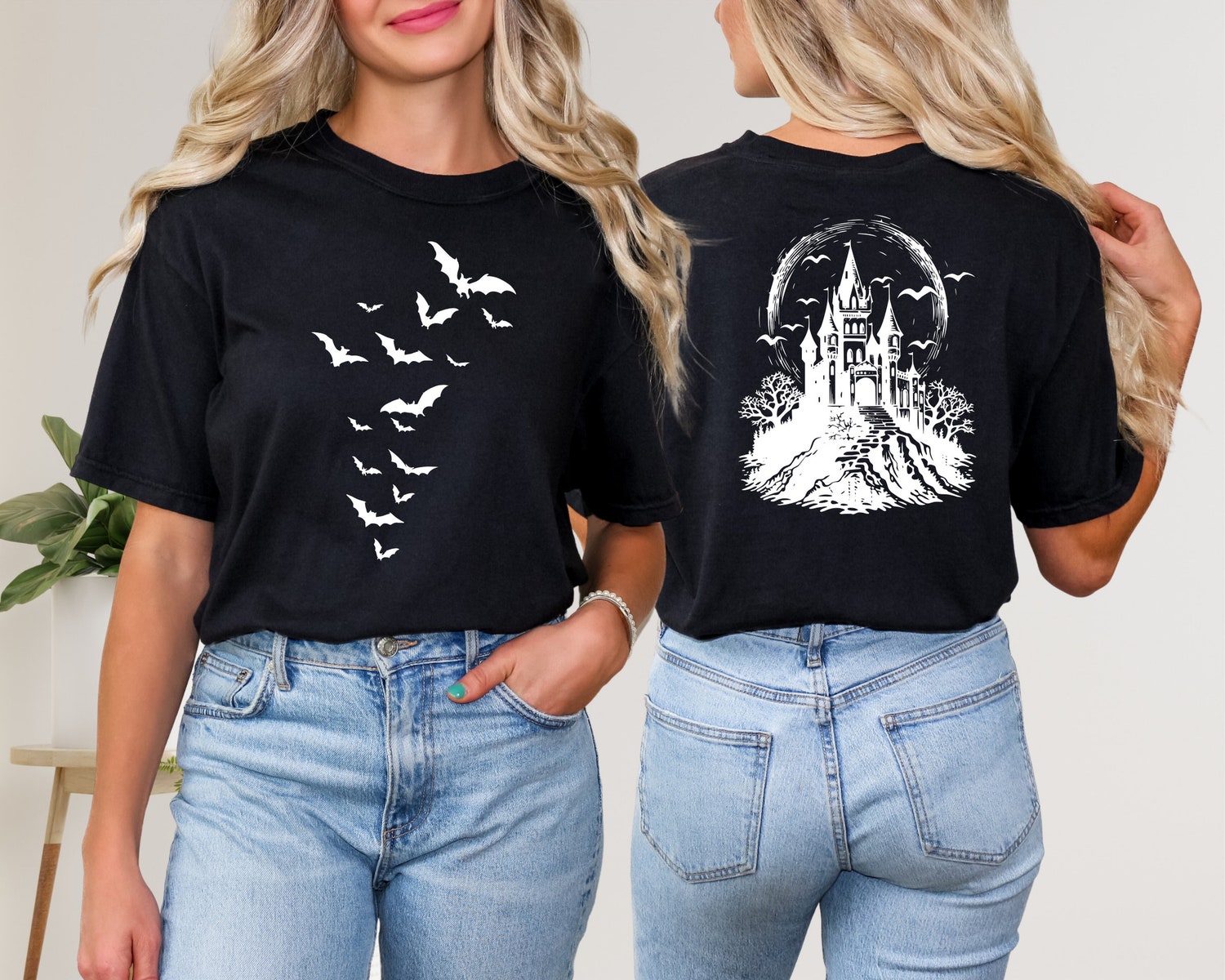 Haunted House Comfort Colors Halloween Shirt | Spooky Bats Crewneck | Vintage Custom Tee image 3