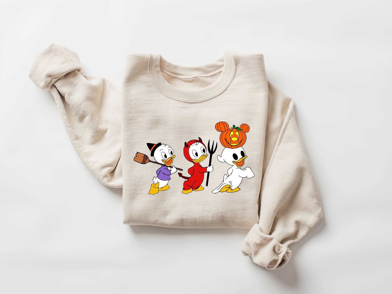 90s Retro Halloween Ducks Sweatshirt Spooky Cartoon Halloween Shirt Duck Sweater for Halloween image 1