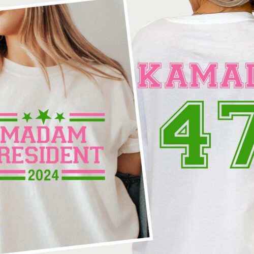 Kamala Harris 2024 Pink Green Shirt - Funny Democratic Rally Tee for 47th President America image 0