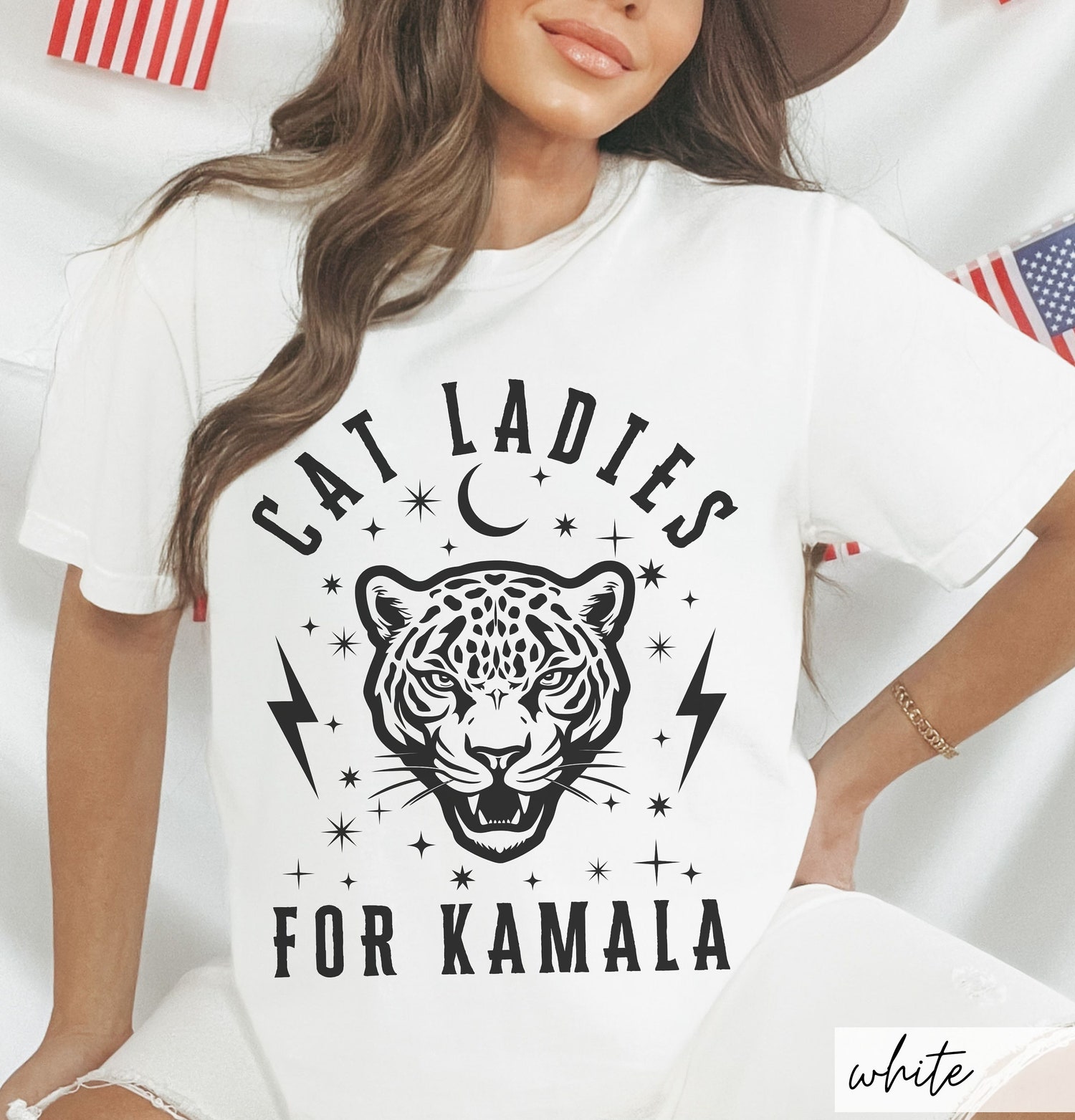 Kamala Harris 2024 Election T-Shirt Celestial Jaguar Lightning Bolts Cat Ladies Voting Shirt image 3