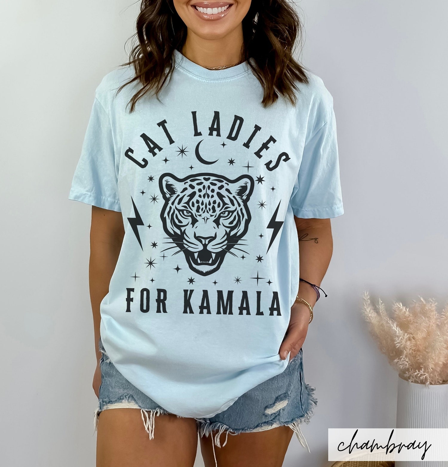 Kamala Harris 2024 Election T-Shirt Celestial Jaguar Lightning Bolts Cat Ladies Voting Shirt image 5