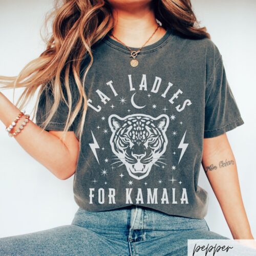 Kamala Harris 2024 Election T-Shirt Celestial Jaguar Lightning Bolts Cat Ladies Voting Shirt image 0