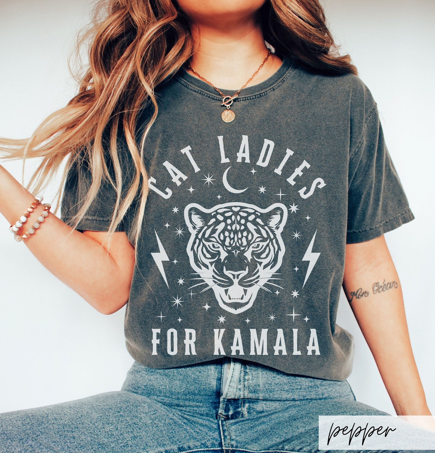 Kamala Harris 2024 Election T-Shirt Celestial Jaguar Lightning Bolts Cat Ladies Voting Shirt image 0