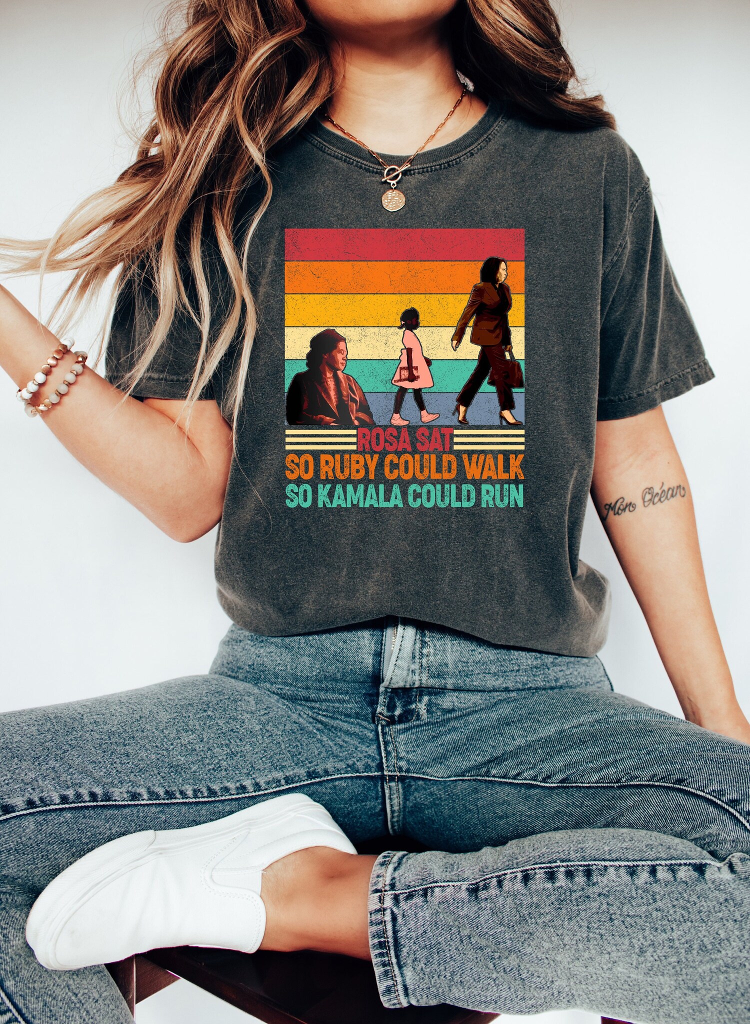 Rosa Sat Ruby Walked Kamala Ran Shirt | Kamala Harris For President | Black Women Power Feminist Shirt image 0