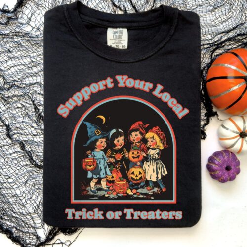 Vintage 90s Support Trick Or Treaters Shirt Retro Halloween Tee Spooky Season Gift image 0