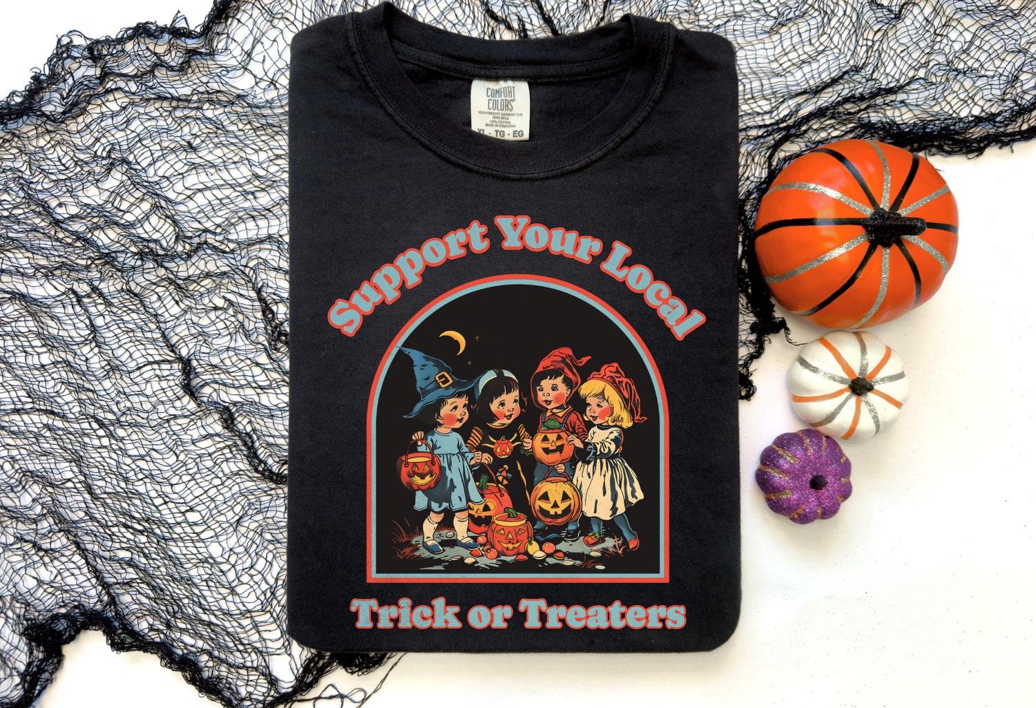 Vintage 90s Support Trick Or Treaters Shirt Retro Halloween Tee Spooky Season Gift image 0