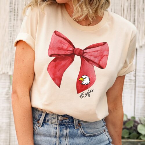 High School Football Team Shirt | Mascot Bow School Spirit T-shirt | Cheer Booster Coquette image 0