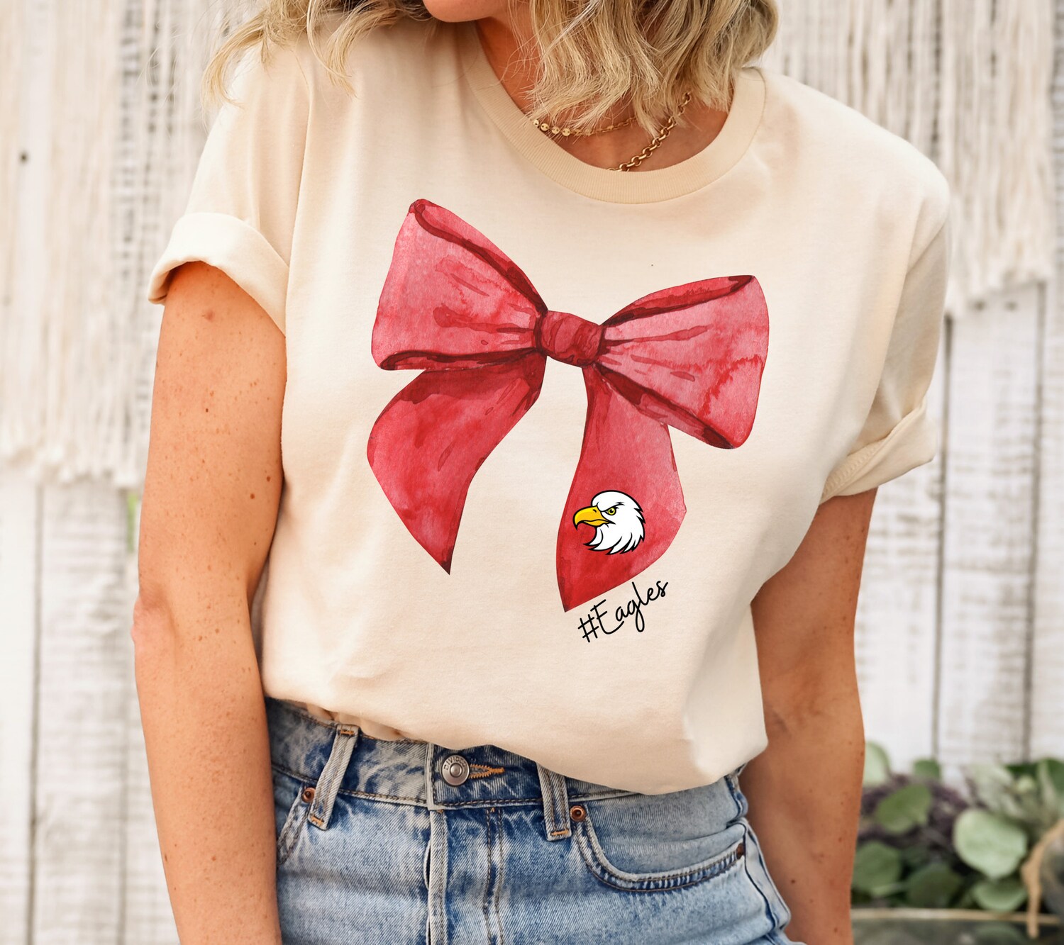 High School Football Team Shirt | Mascot Bow School Spirit T-shirt | Cheer Booster Coquette image 0