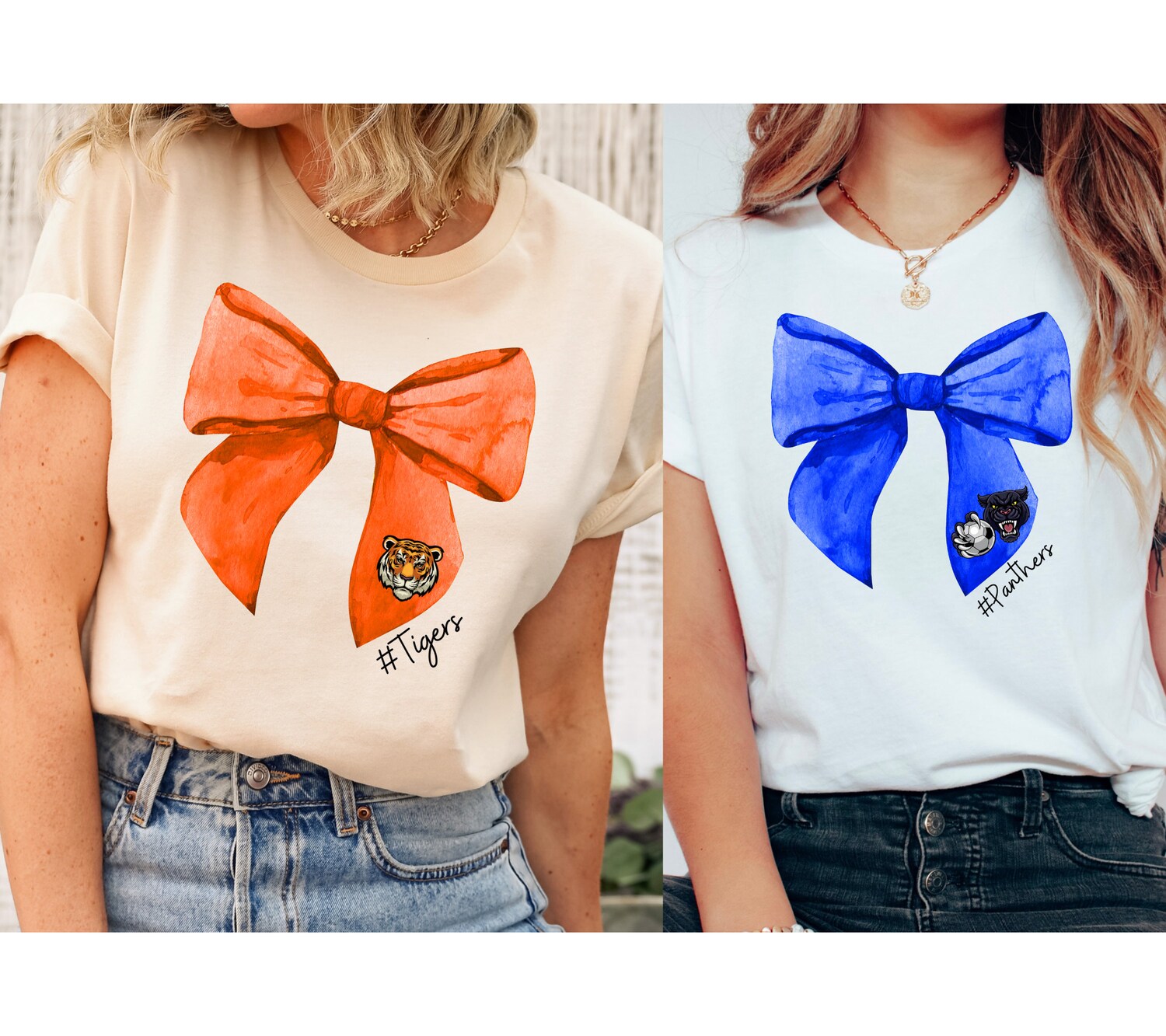 High School Football Team Shirt | Mascot Bow School Spirit T-shirt | Cheer Booster Coquette image 1