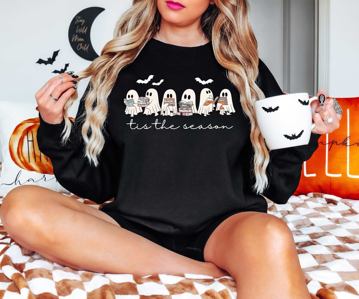 Retro Ghosts Reading Books Halloween Shirt - Teacher Librarian Spooky Season Gift image 3