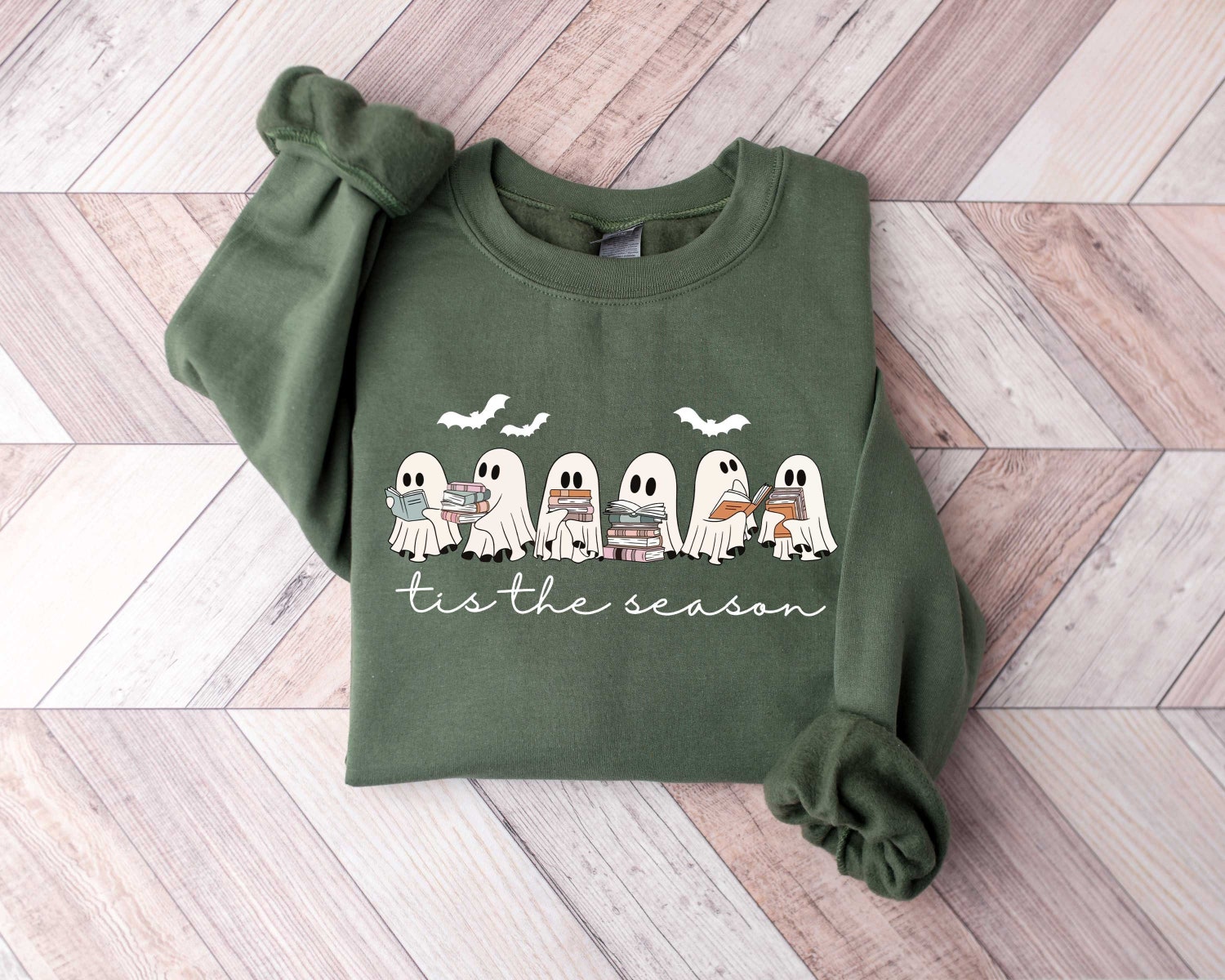 Retro Ghosts Reading Books Halloween Shirt - Teacher Librarian Spooky Season Gift image 0