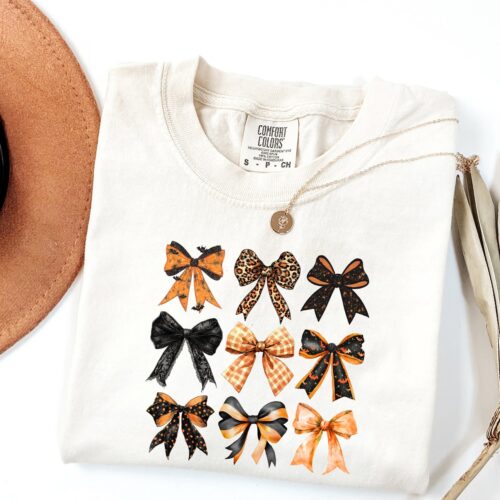 Women's Retro Fall Shirt with Girly Bow Aesthetic - Cute Autumn Thanksgiving Graphic image 0