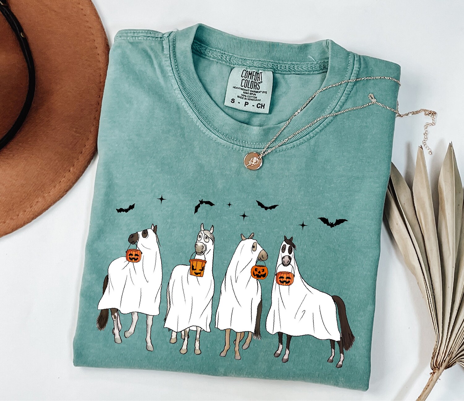 Halloween Horse Shirt Cute Ghost Horse Tee Spooky Horse Lover Gift Cowgirl Western image 0