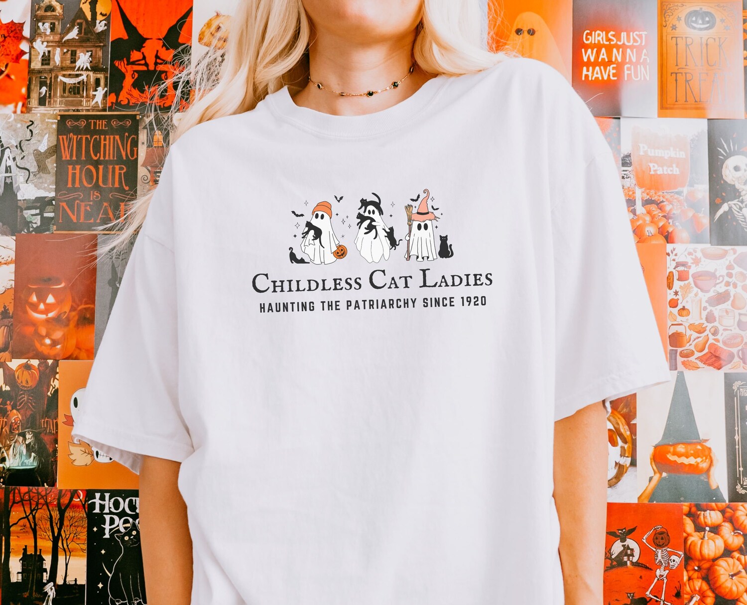 Halloween Cat Lady Comfort Colors Shirt - Cute Ghosts Feminist Spooky Election 2024 Top image 5