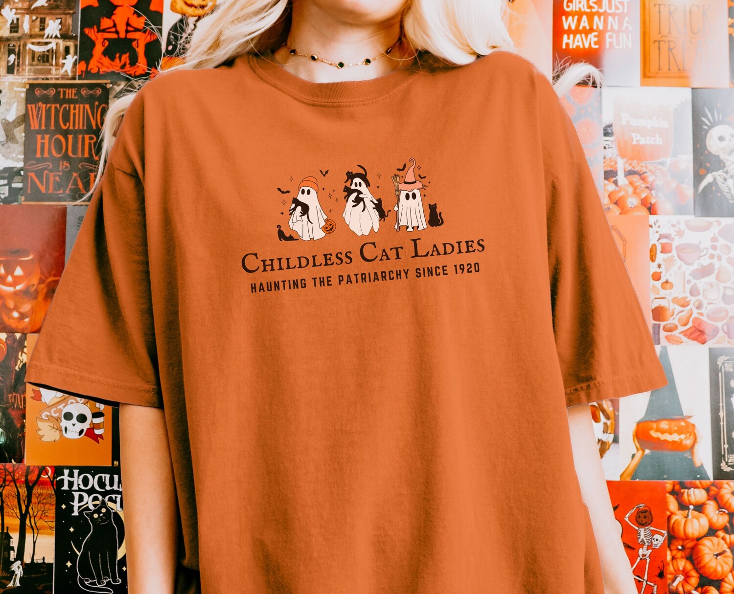 Halloween Cat Lady Comfort Colors Shirt - Cute Ghosts Feminist Spooky Election 2024 Top image 4