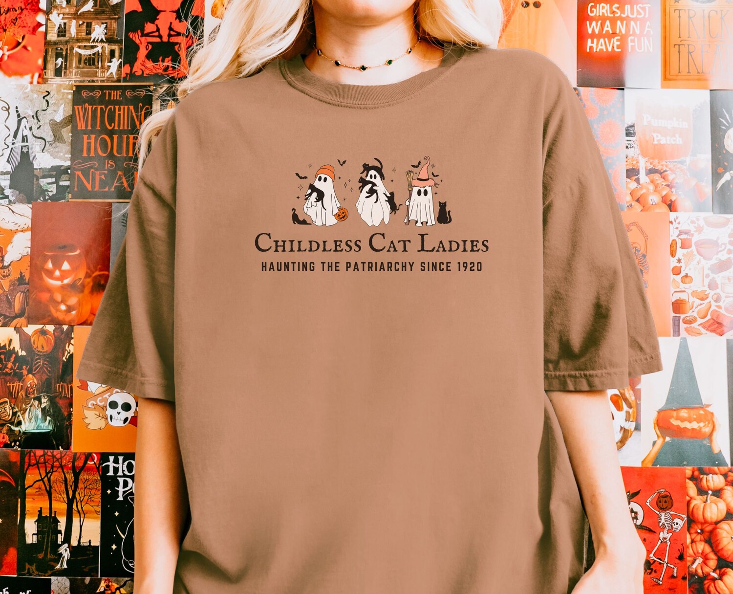 Halloween Cat Lady Comfort Colors Shirt - Cute Ghosts Feminist Spooky Election 2024 Top image 2