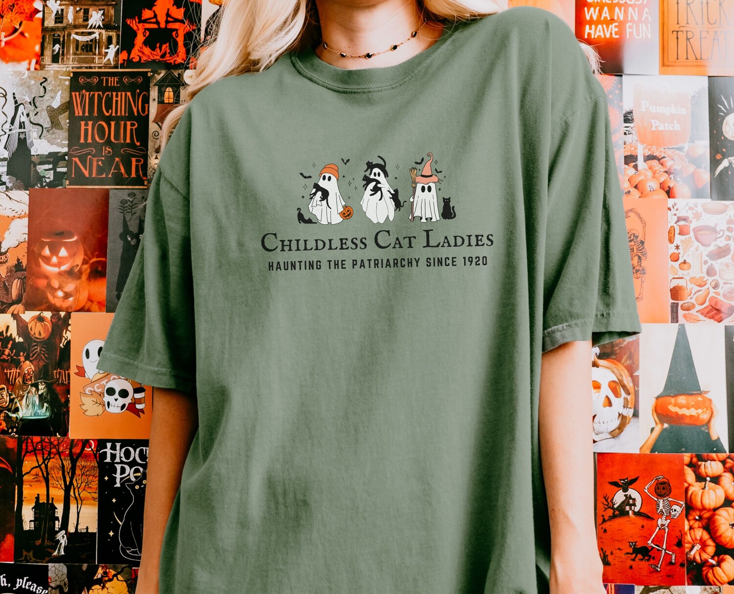 Halloween Cat Lady Comfort Colors Shirt - Cute Ghosts Feminist Spooky Election 2024 Top image 3