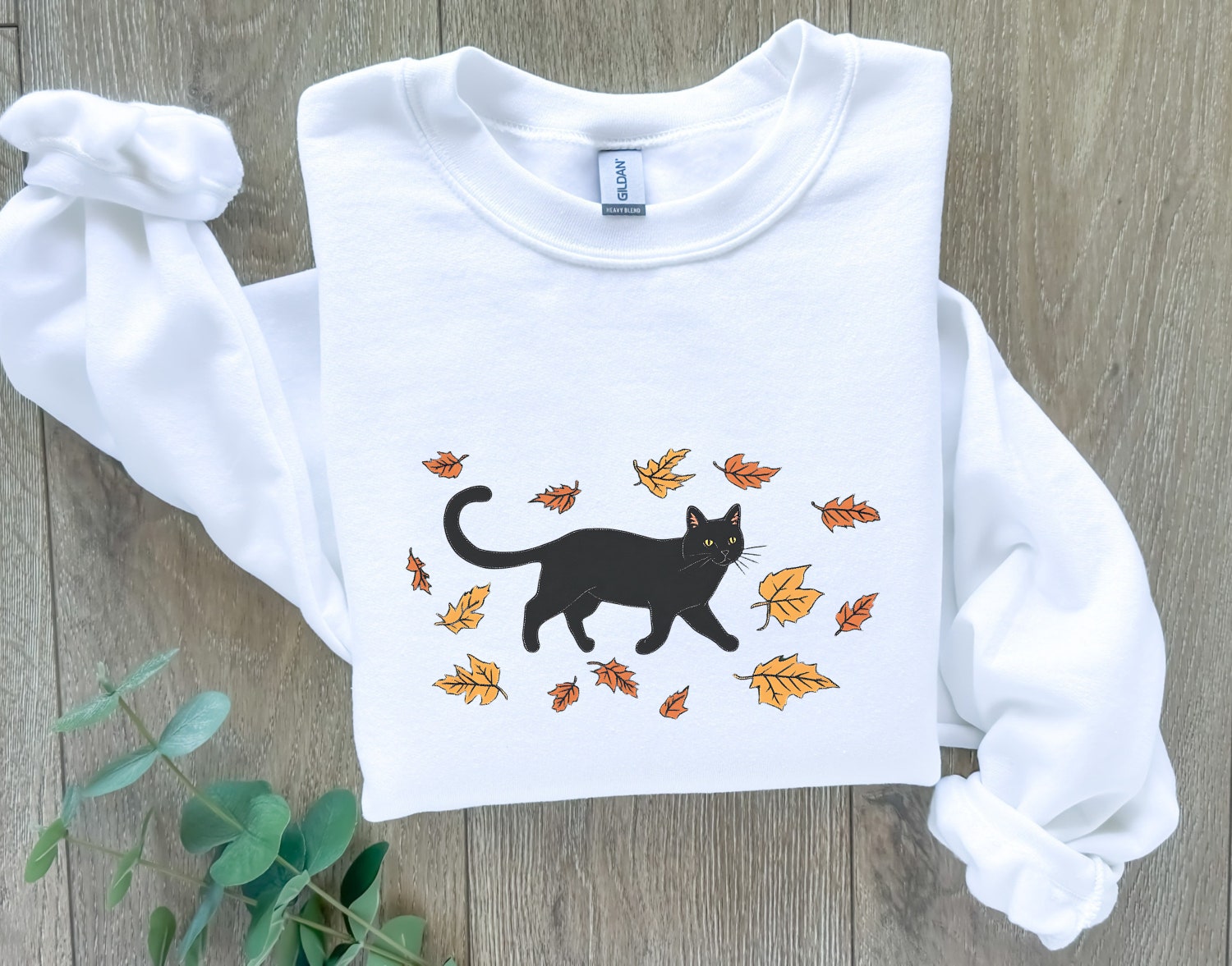 Black Cat Halloween Sweatshirt for Women Cozy Fall Pumpkin Shirt Cute Autumn Apparel image 2