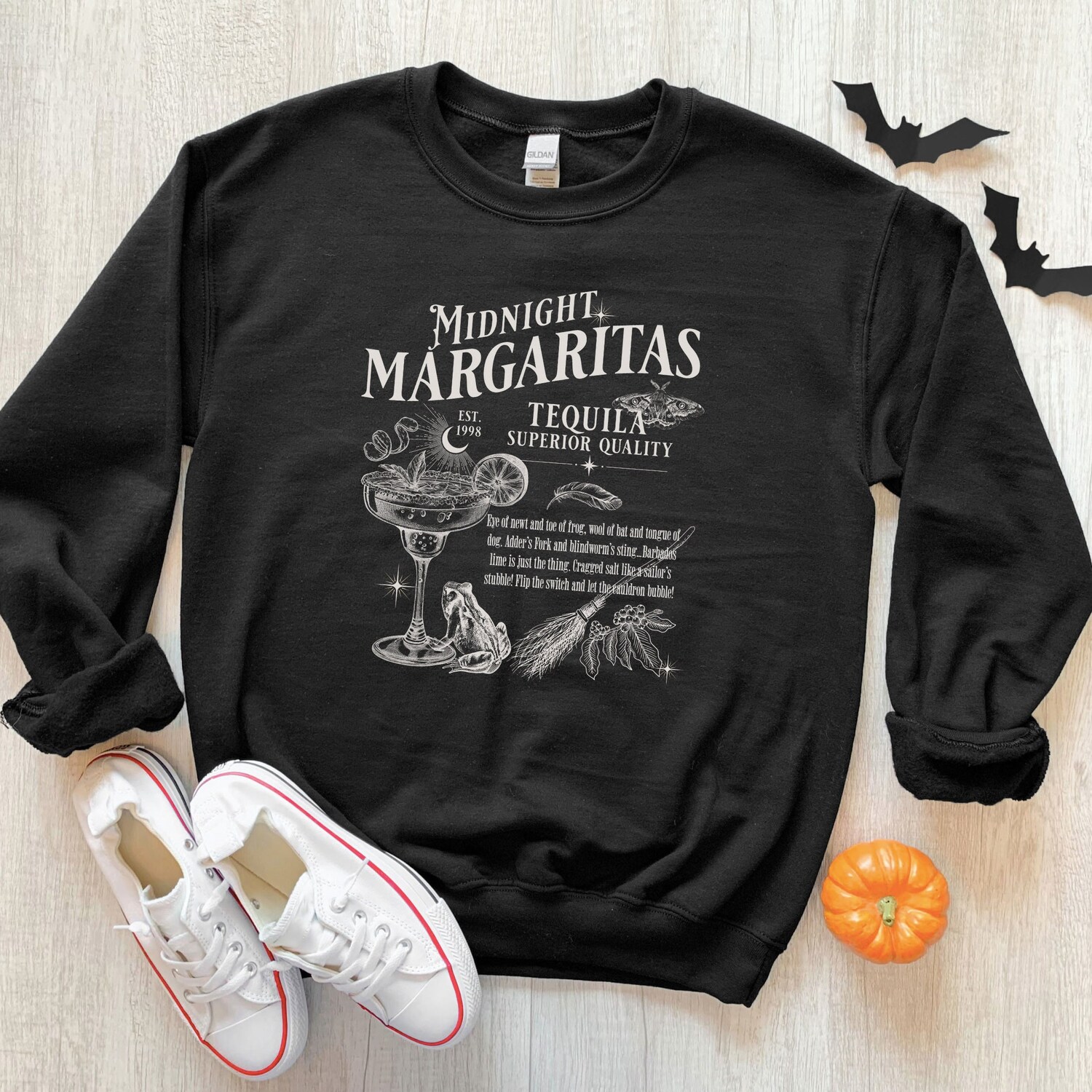 Midnight Margaritas Halloween Sweatshirt | Witches Crewneck | Trendy Spooky Season Gift image 1