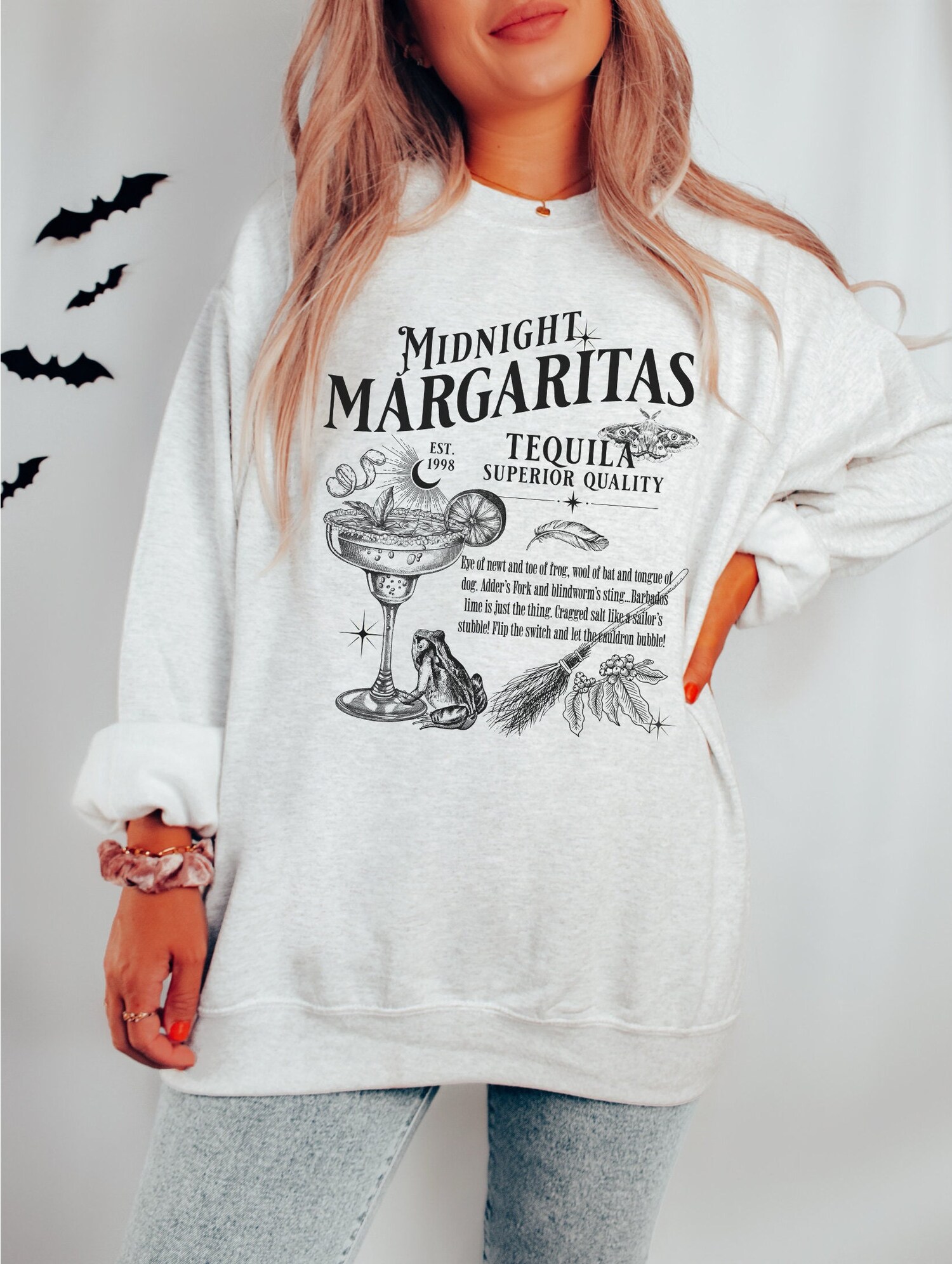 Midnight Margaritas Halloween Sweatshirt | Witches Crewneck | Trendy Spooky Season Gift image 4