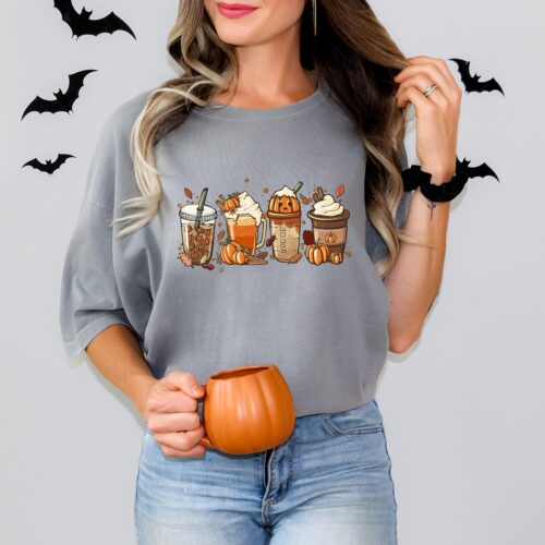 Fall Pumpkin Coffee Shirt | Retro Halloween Latte Tee | Autumn Pumpkin Shirt image 0