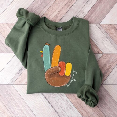 Retro Peace Sign Turkey Shirt - Thanksgiving Sweatshirt - Happy Thanksgiving Gift image 0