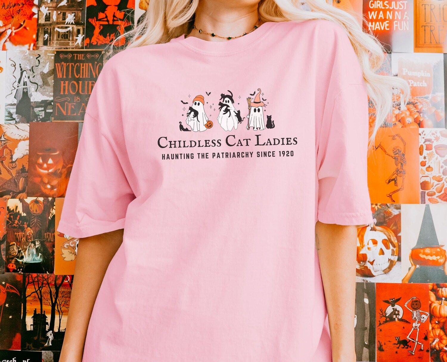 Halloween Cat Lady Comfort Colors Shirt - Cute Ghosts Feminist Spooky Election 2024 Top image 6