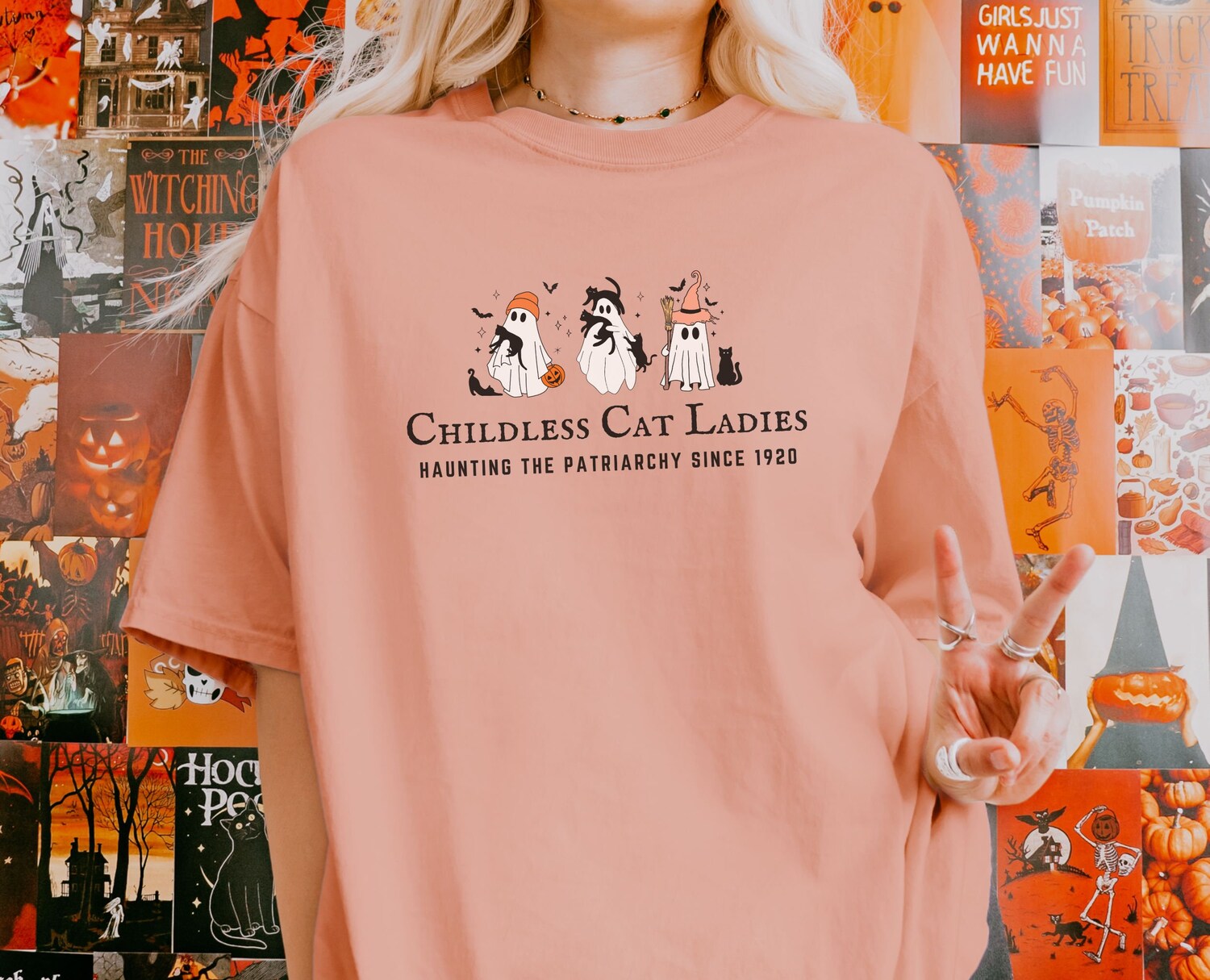 Halloween Cat Lady Comfort Colors Shirt - Cute Ghosts Feminist Spooky Election 2024 Top image 8