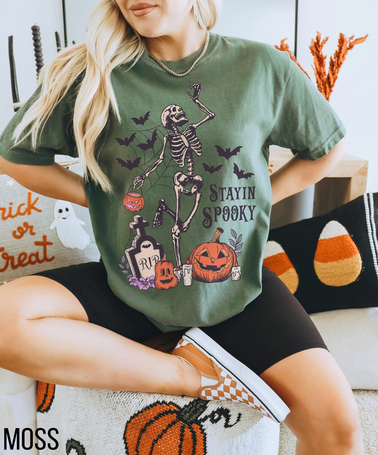 Stayin Spooky Halloween Shirt Skeleton Tee Witch Trick or Treat Fall T-Shirt image 3