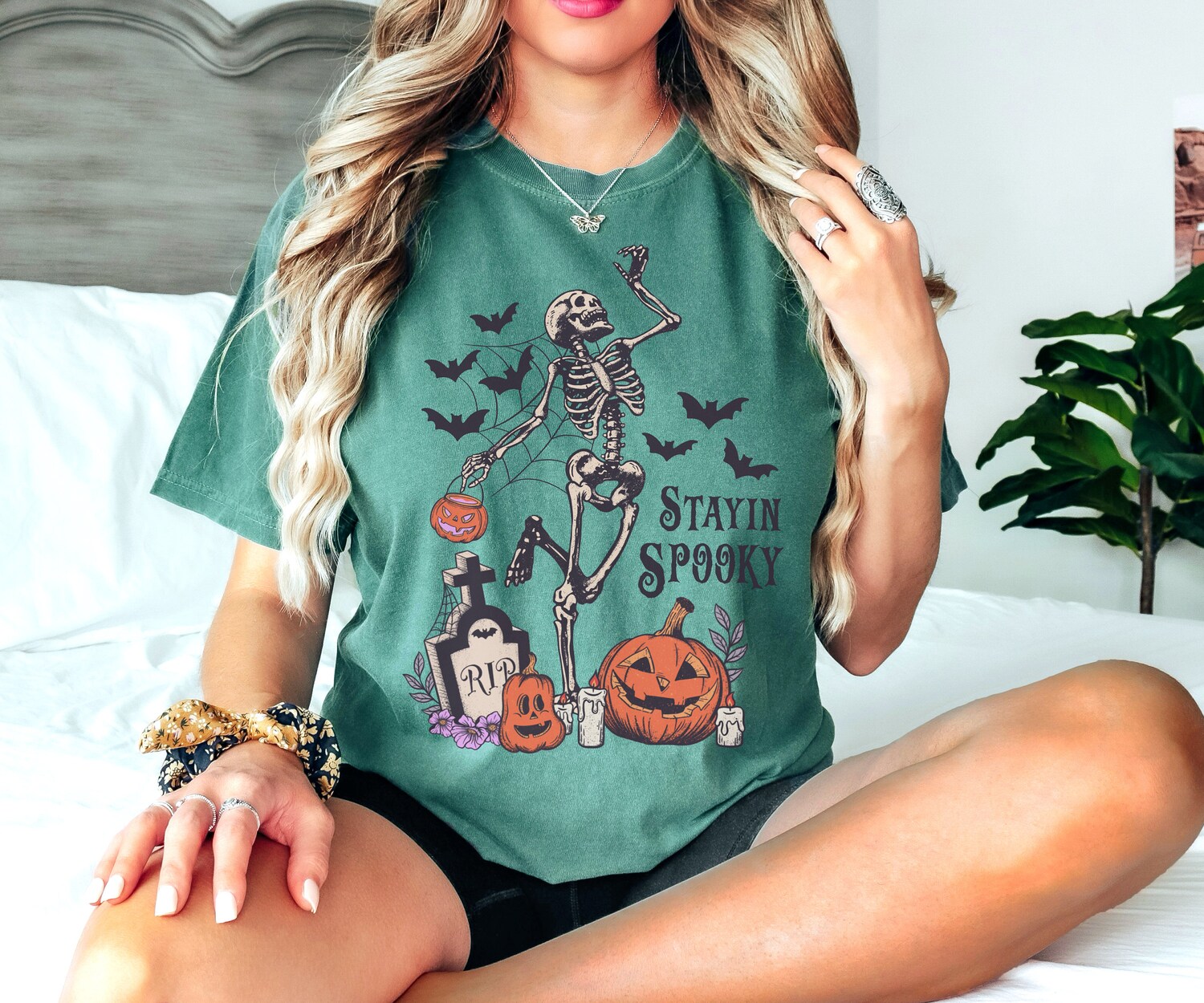 Stayin Spooky Halloween Shirt Skeleton Tee Witch Trick or Treat Fall T-Shirt image 4