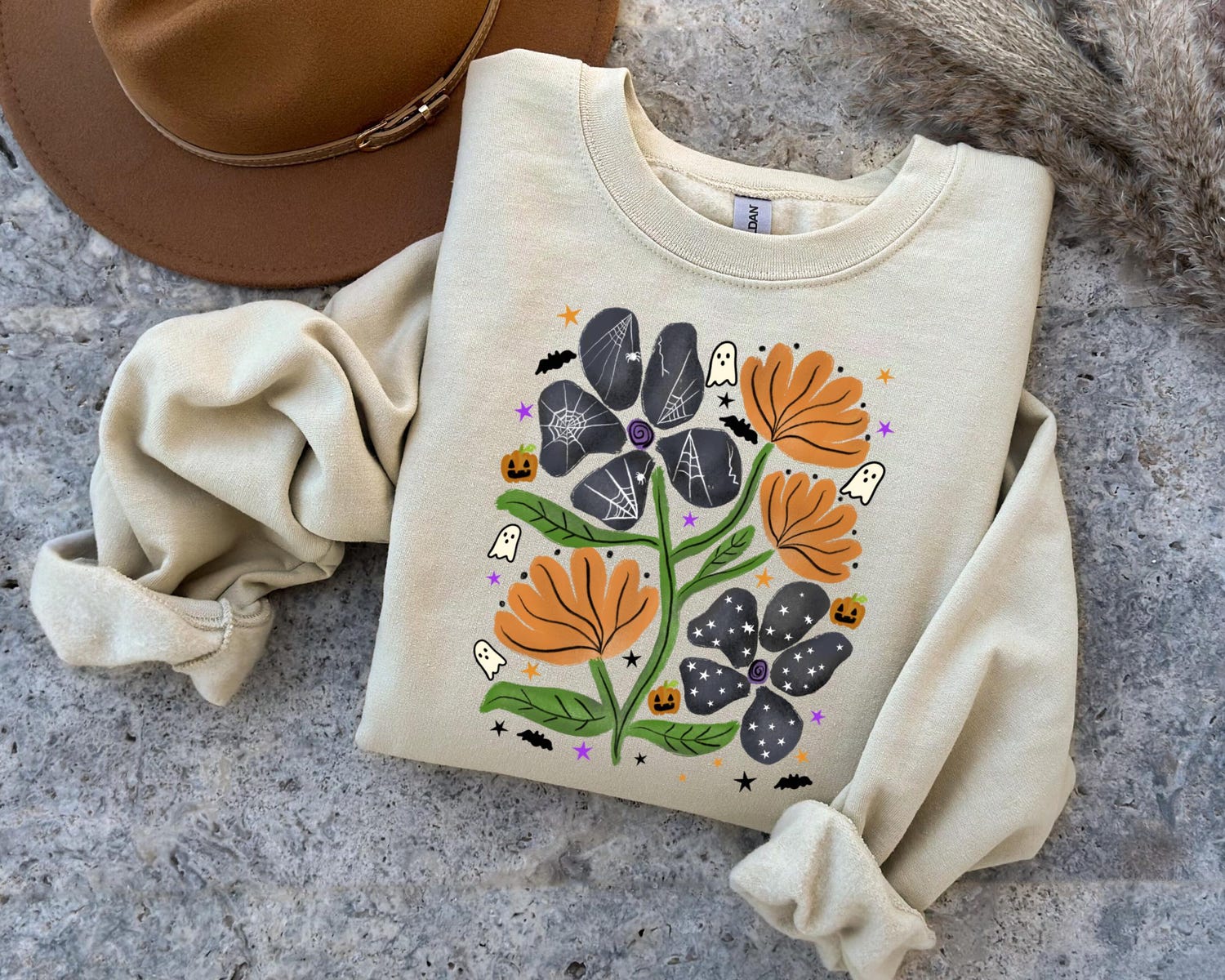 Retro Boho Flower Halloween Shirt Fall Ghost Sweatshirt Halloween Gift Tee image 2