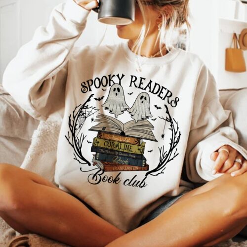 Spooky Readers Halloween Book Club Shirt| Retro Book Club Stack | Ghost Book Lovers Trendy Tee image 0