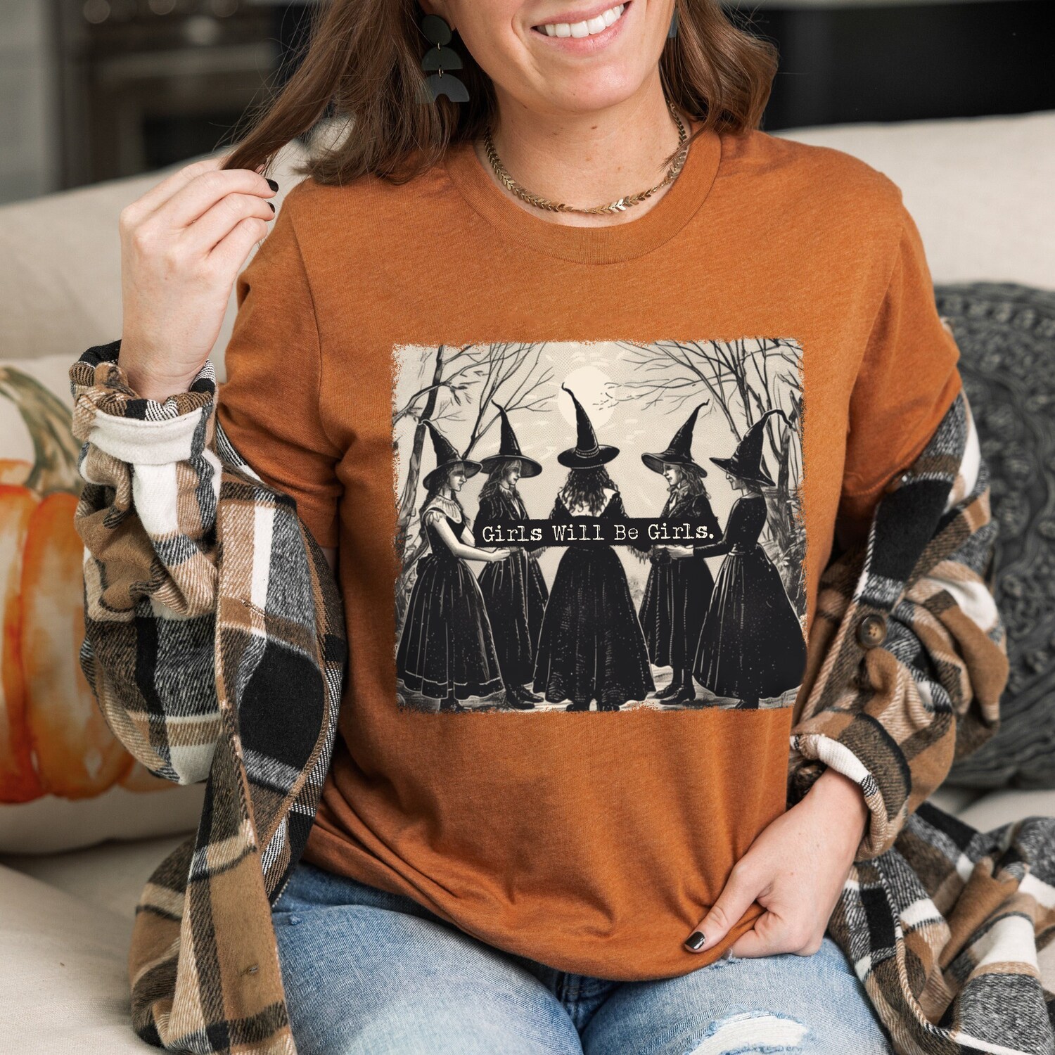 Girls Will Be Girls Witch Shirt - Funny Halloween Women Shirt - Witchy Vibes Vintage Tee image 1