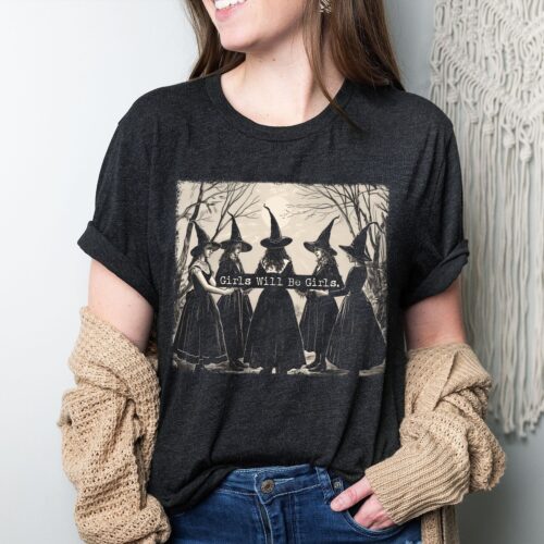 Girls Will Be Girls Witch Shirt - Funny Halloween Women Shirt - Witchy Vibes Vintage Tee image 0