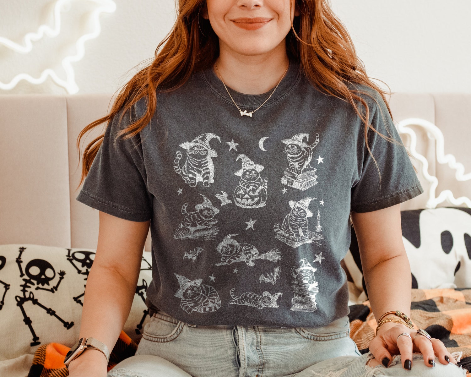 Retro 90s Cat Witch Halloween Shirt - Funny Vintage Witch Cat Tee for Halloween Cat Lovers - Unisex Comfort Colors T-Shirt image 8