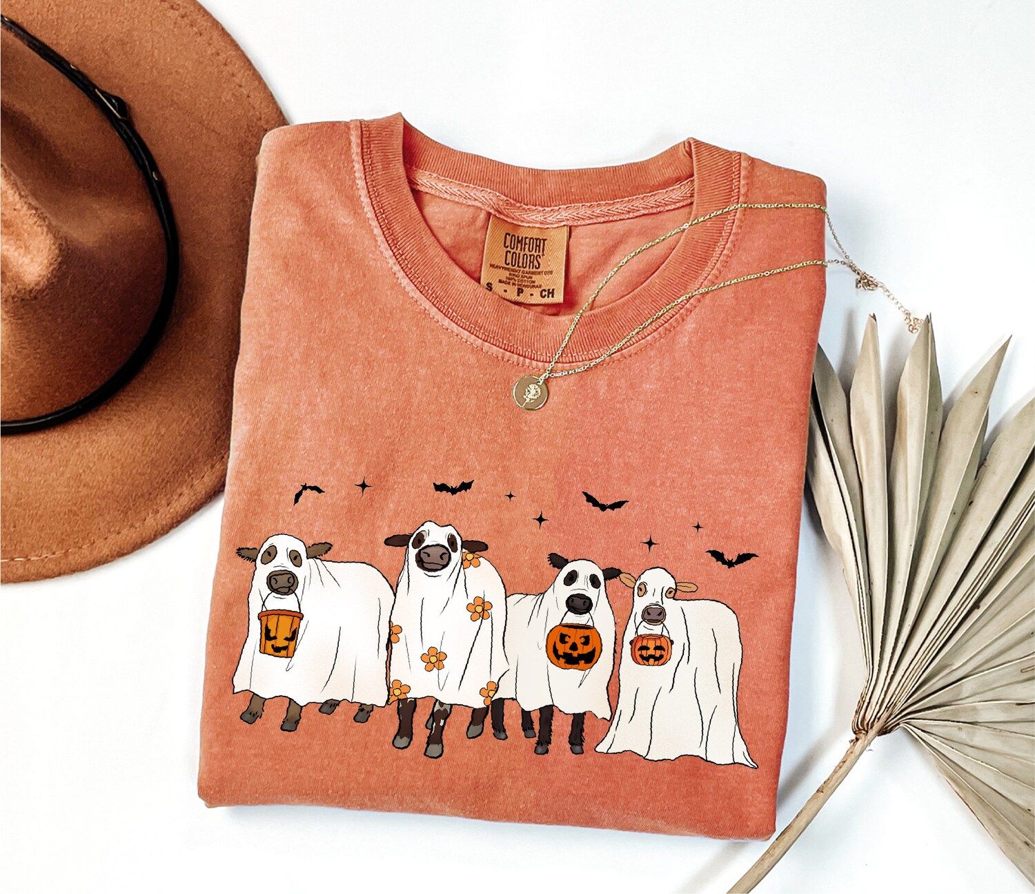 Ghost Cows Halloween Shirt Western Cow Lover Tee Trendy Spooky Season Top image 0