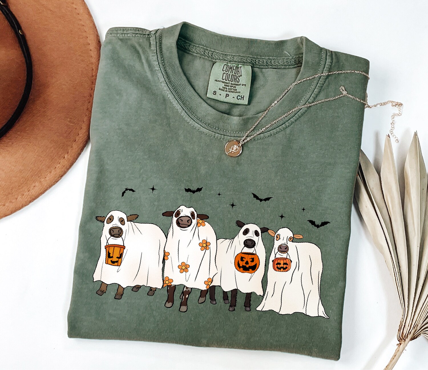 Ghost Cows Halloween Shirt Western Cow Lover Tee Trendy Spooky Season Top image 3