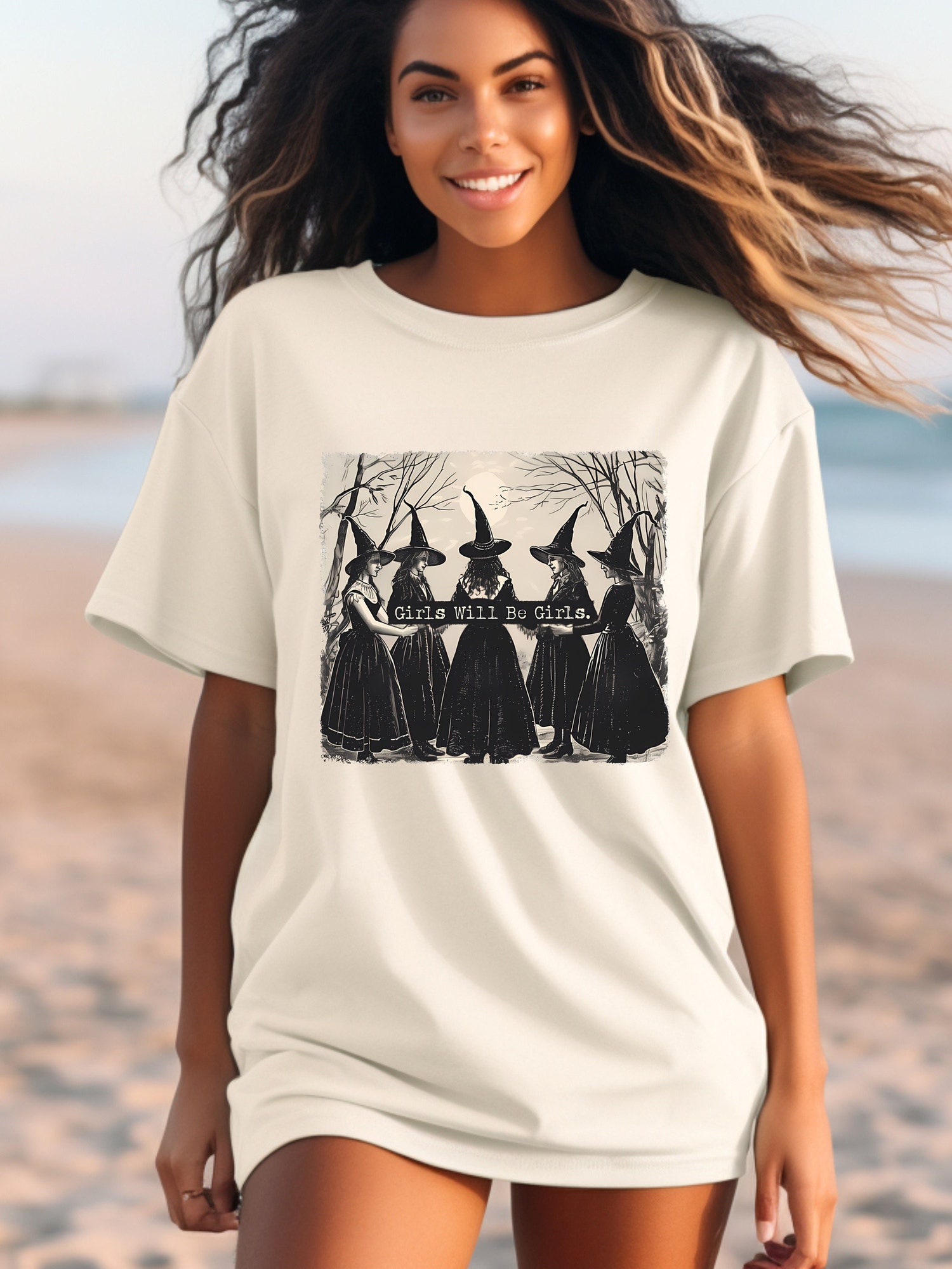 Girls Will Be Girls Halloween Witch Shirt Women's Witchy Tees Halloween Gift image 2