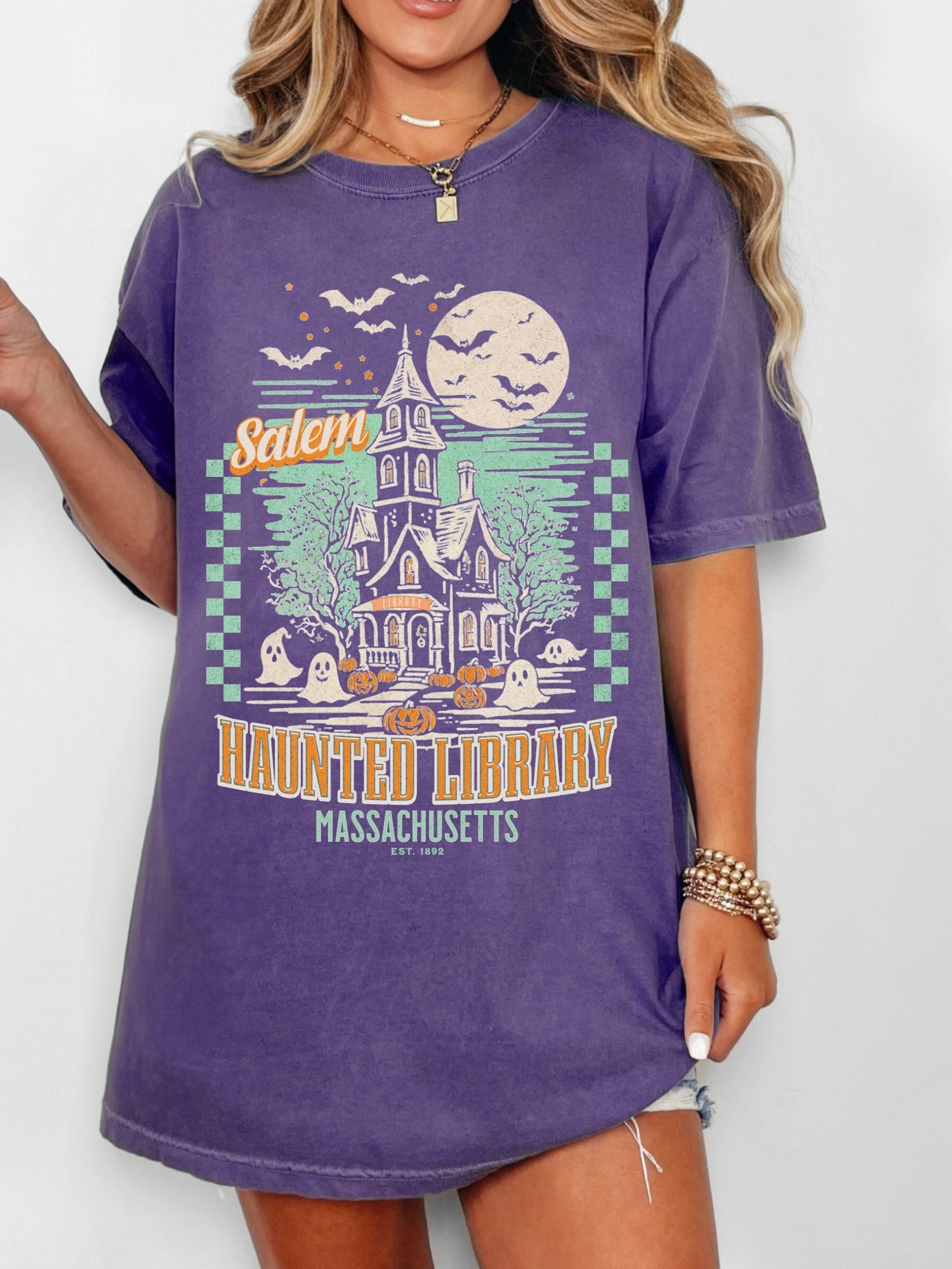 Bookish Halloween Shirt Haunted Library Tee Comfort Colors Tshirt Book Lover Gift Spooky Fall Apparel image 0