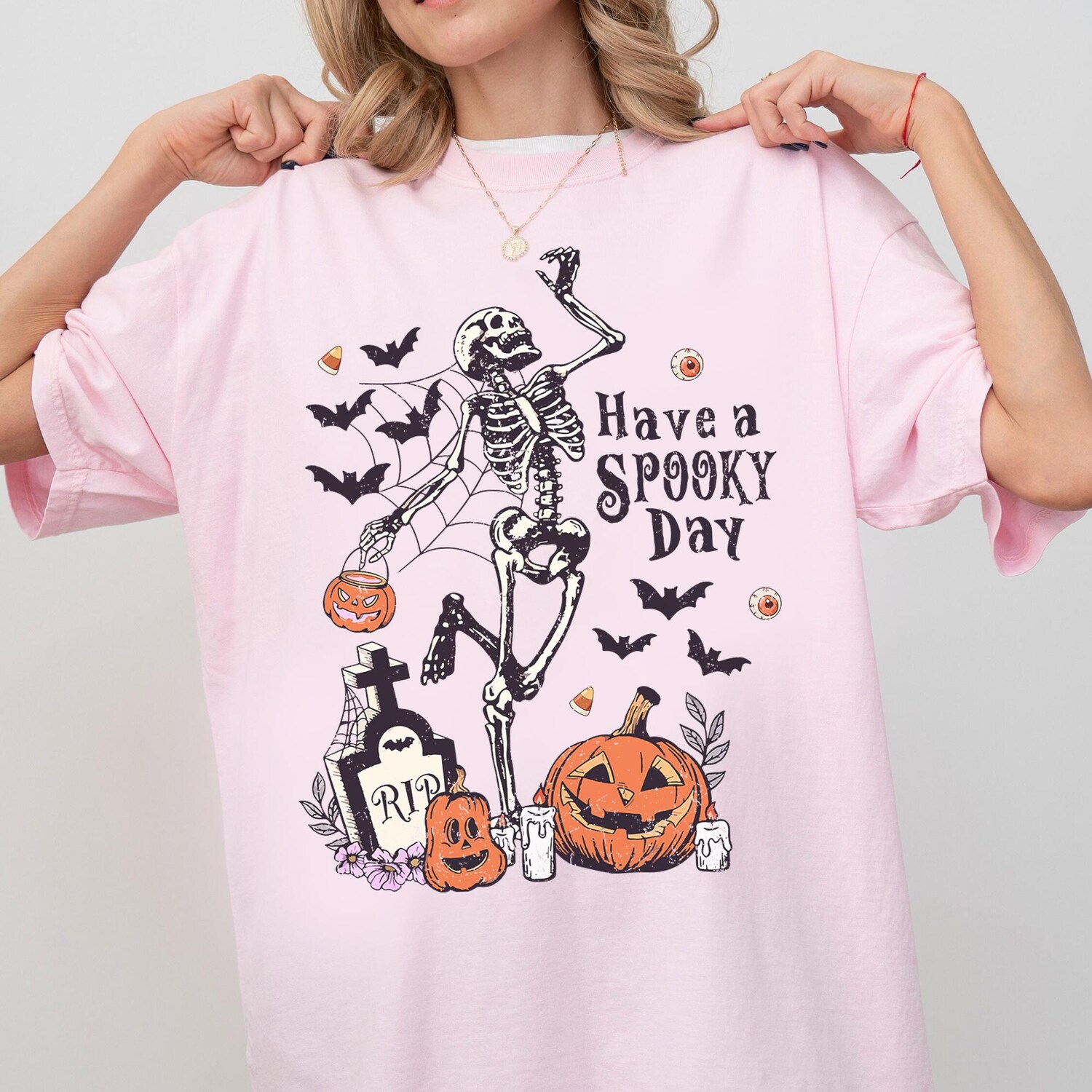 Spooky Day Skeleton Shirt | Retro Halloween Tee | Funny Fall Women's Skel Shirt | Spooky Season image 2