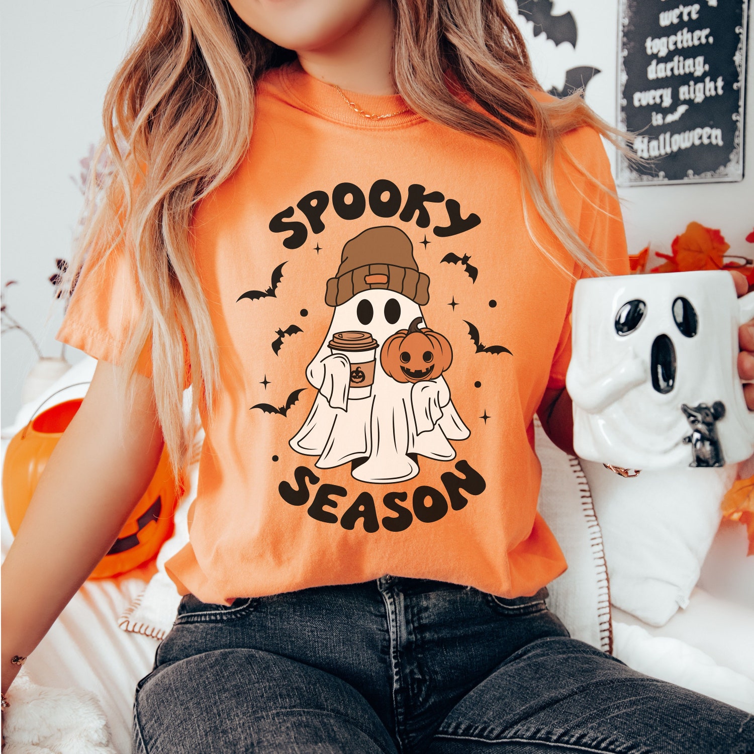 Halloween Shirt - Ghost Coffee Fall Pumpkin Spice Latte Cute Spooky Season Tee image 7