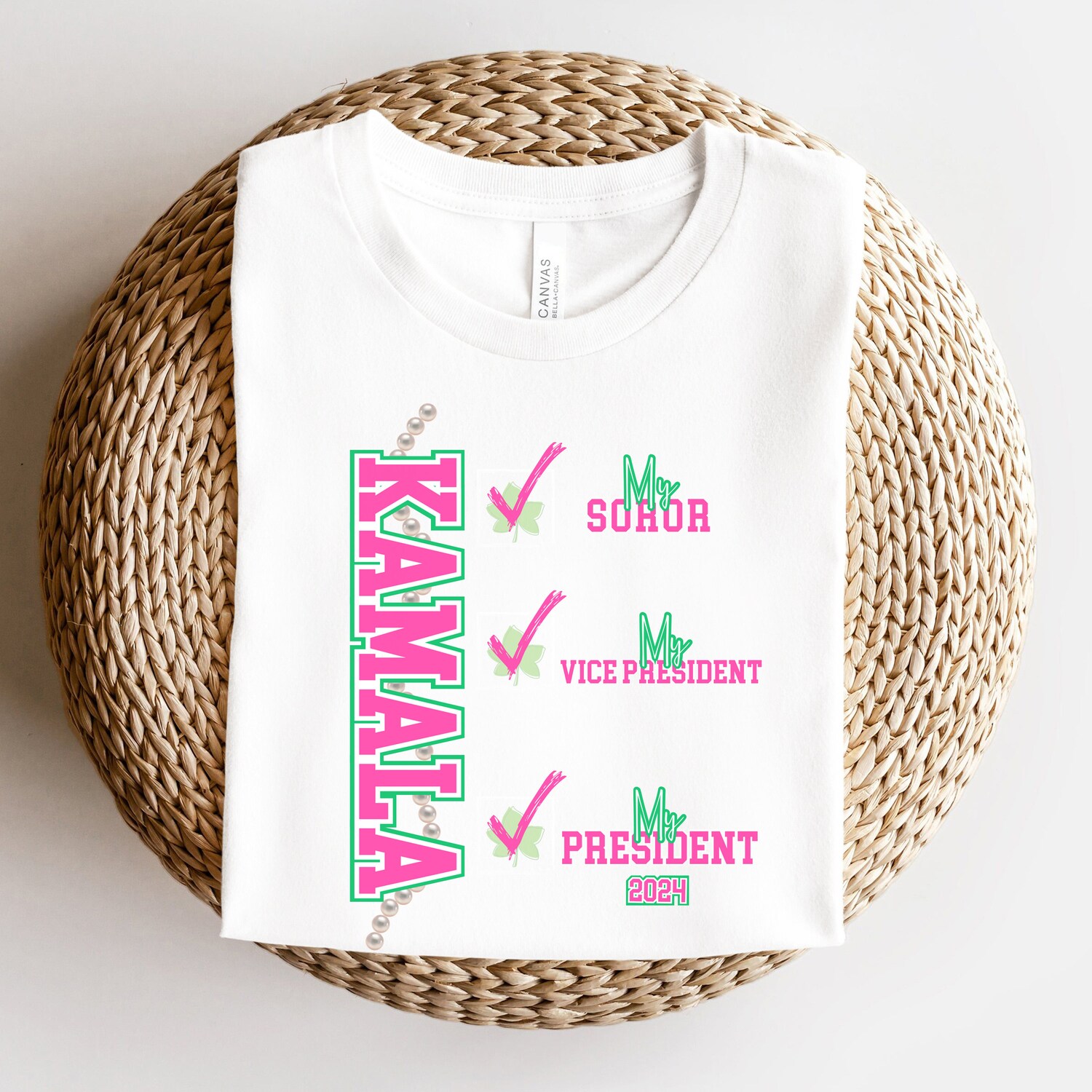 Kamala Harris 2024 President Shirt | Pink Green AKA Soror | Kamala My Soror My President Tee image 3