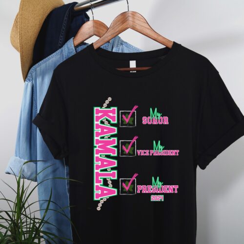 Kamala Harris 2024 President Shirt | Pink Green AKA Soror | Kamala My Soror My President Tee image 0