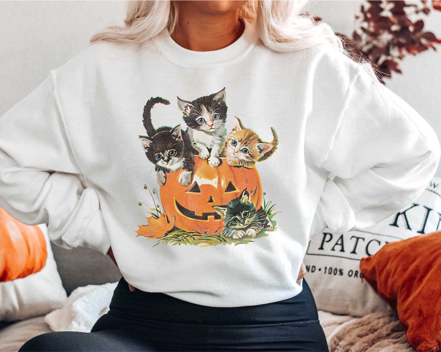 Vintage 90s Cat Halloween Sweater Retro Pumpkin Shirt Spooky Season Vintage Halloween image 1