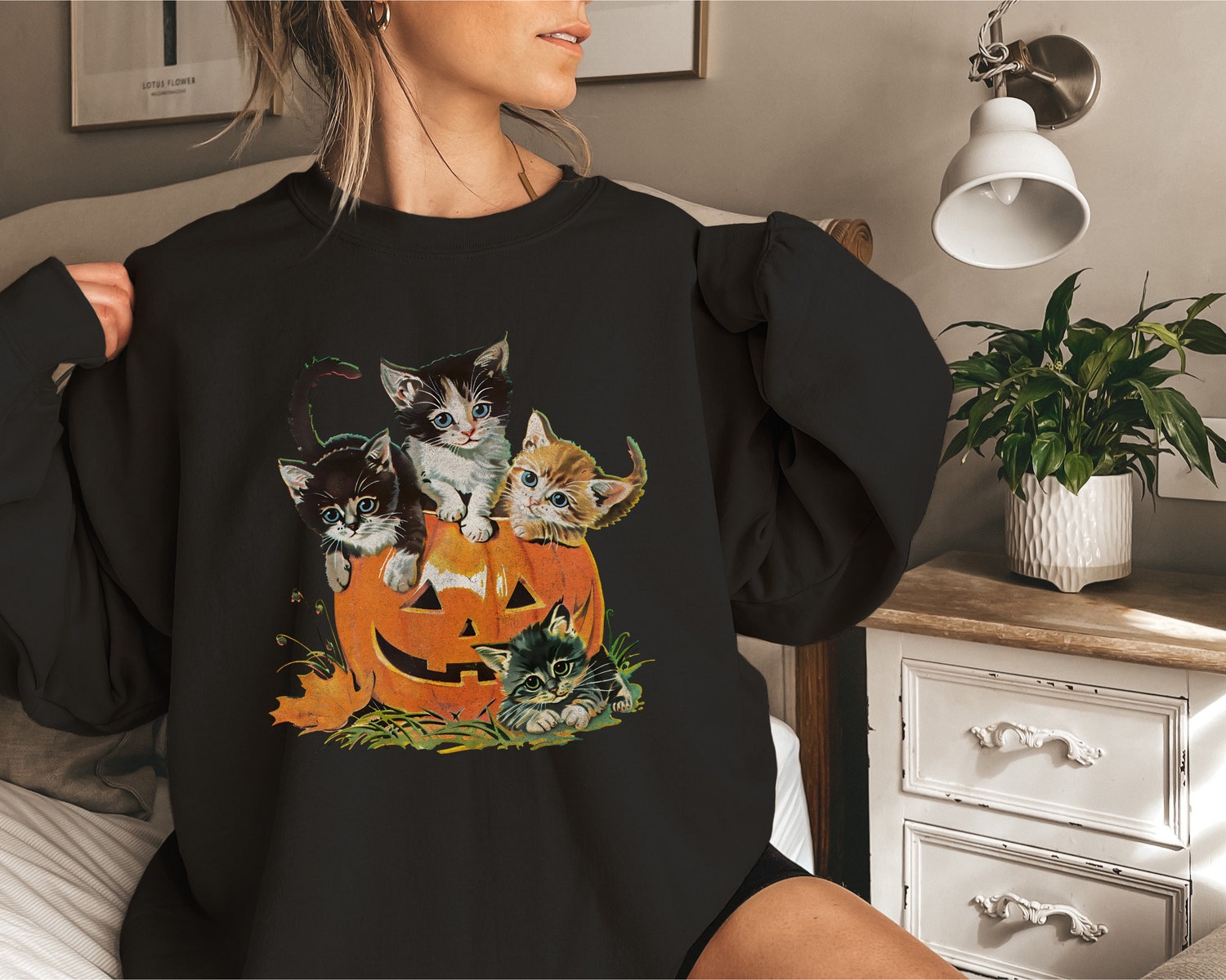 Vintage 90s Cat Halloween Sweater Retro Pumpkin Shirt Spooky Season Vintage Halloween image 2