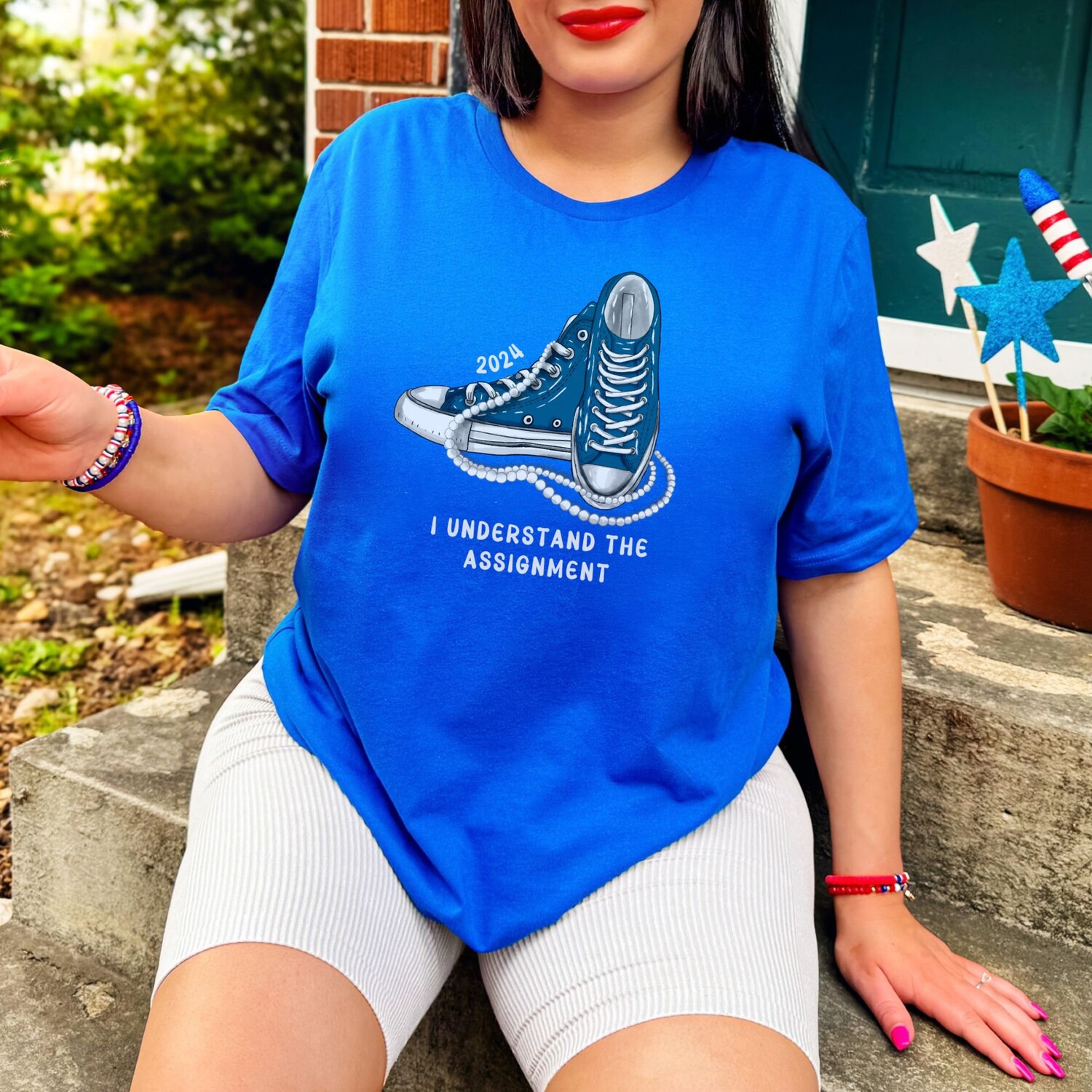 I Understand The Assignment Vote Blue Rally Shirt Kamala Harris Sneakers and Pearls Save Democracy Plus Size 2024 Activist Tshirt image 5