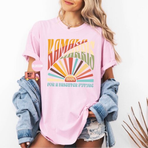 Kamala Harris 2024 Boho Aesthetic Retro Tee | Election 2024 LGBTQIA Rainbow Vote Democrat Shirt image 0